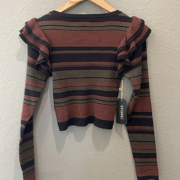 Shyanne country ribbed knit cropped ruffle sweater top - Picture 7 of 10